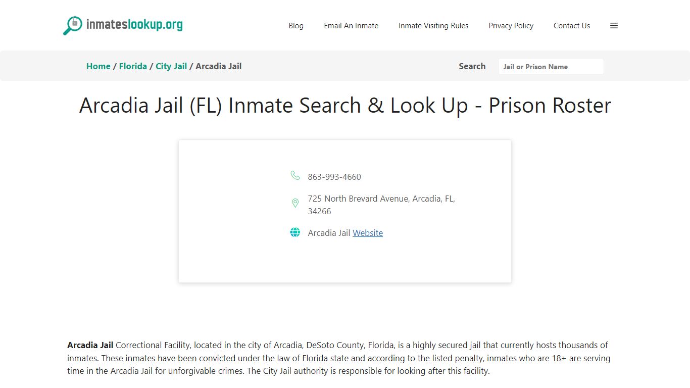 Arcadia Jail (FL) Inmate Search & Look Up - Prison Roster