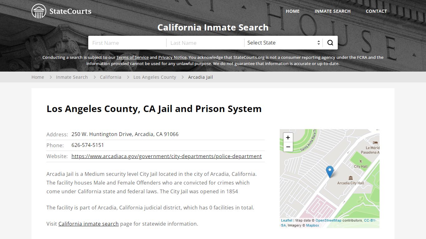 Arcadia Jail Inmate Records Search, California - StateCourts