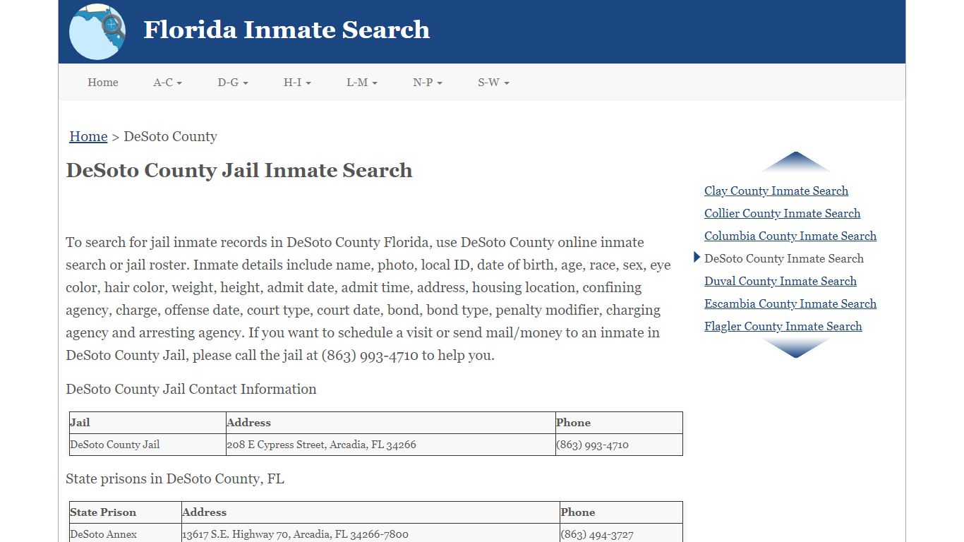 DeSoto County Jail Inmate Search